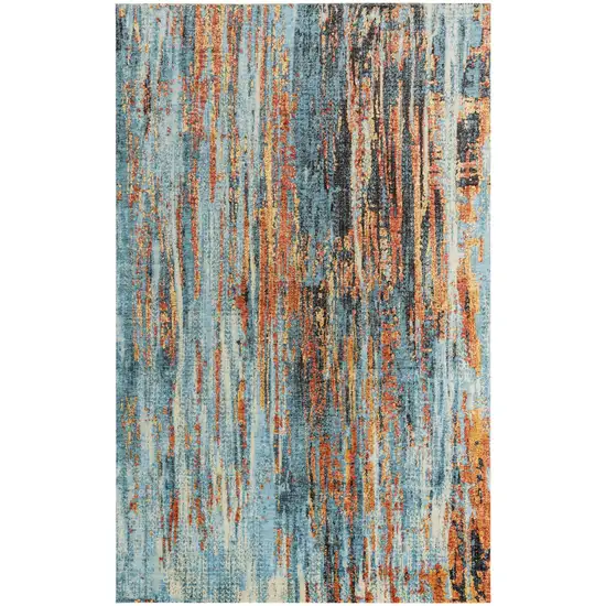 Blue And Apricot New Zealand Lambs Wool Abstract Hand Carved Handmade Area Rug Photo 2