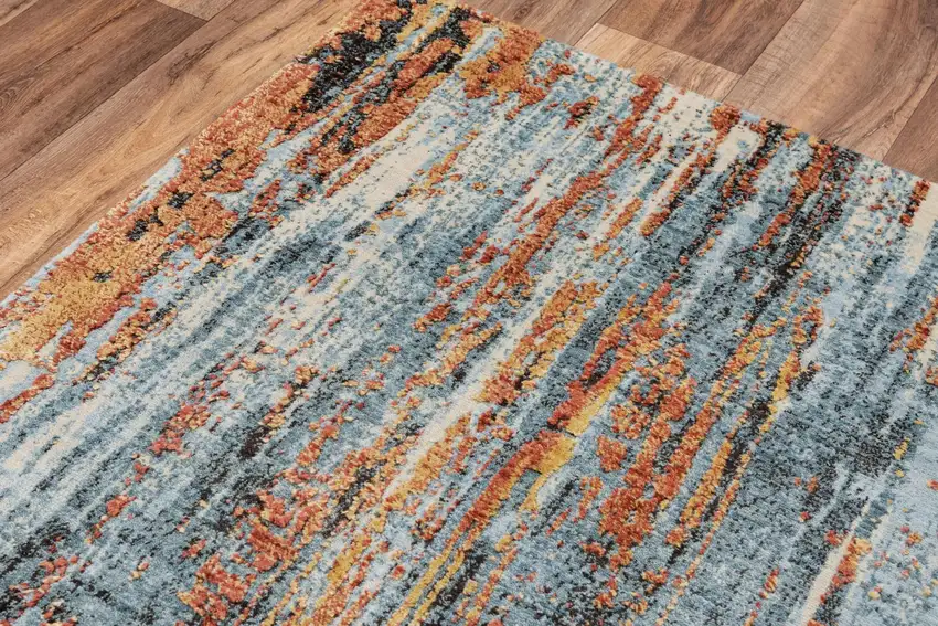 Blue And Apricot New Zealand Lambs Wool Abstract Hand Carved Handmade Area Rug Photo 1