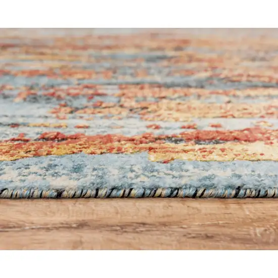 Blue And Apricot New Zealand Lambs Wool Abstract Hand Carved Handmade Area Rug Photo 5