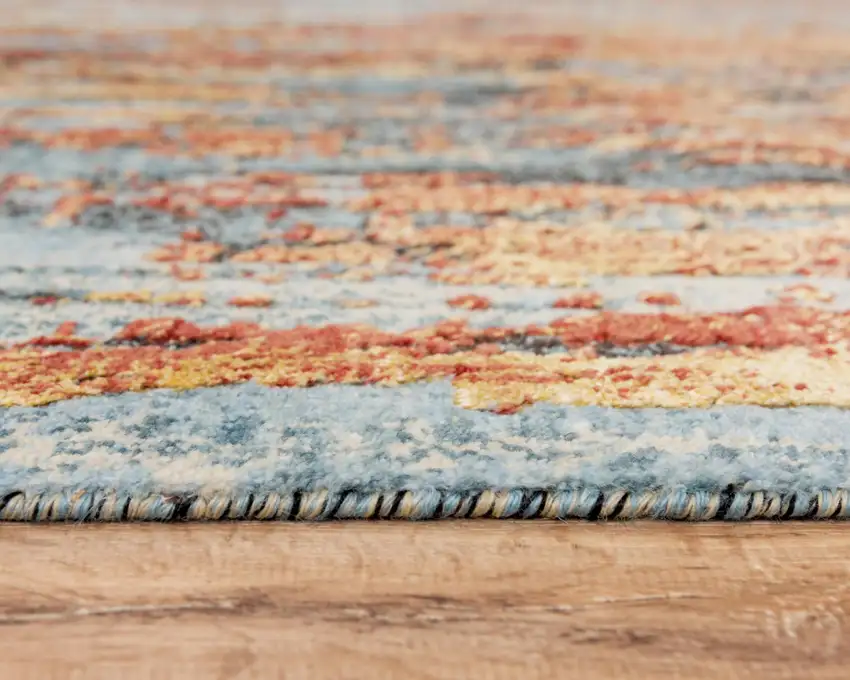 Blue And Apricot New Zealand Lambs Wool Abstract Hand Carved Handmade Area Rug Photo 5