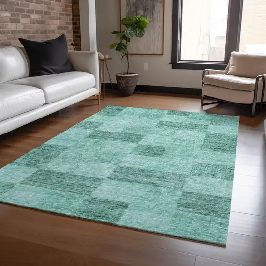Blue And Aqua Geometric Washable Indoor Outdoor Area Rug Photo 8