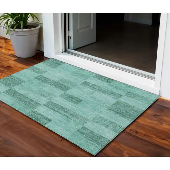 Blue And Aqua Geometric Washable Indoor Outdoor Area Rug Photo 1