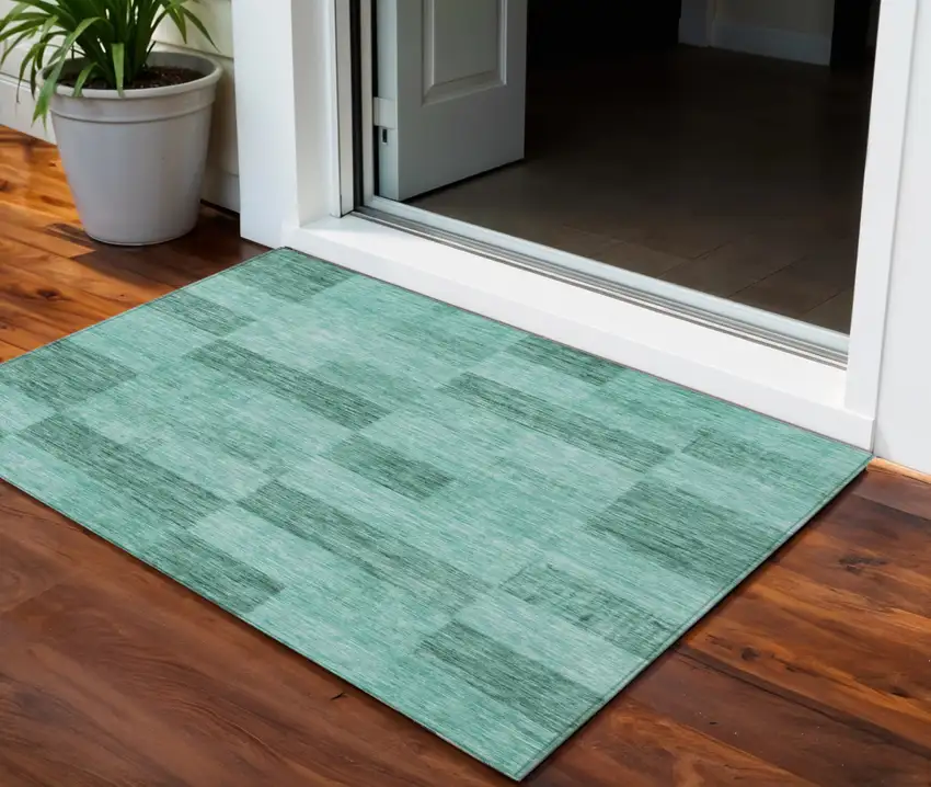 Blue And Aqua Geometric Washable Indoor Outdoor Area Rug Photo 1