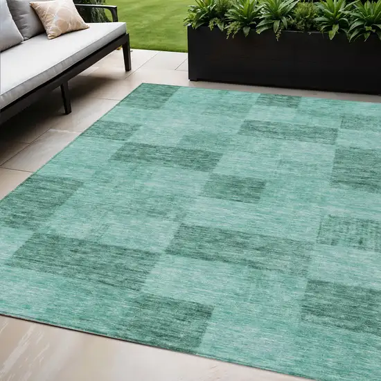 Blue And Aqua Geometric Washable Indoor Outdoor Area Rug Photo 1