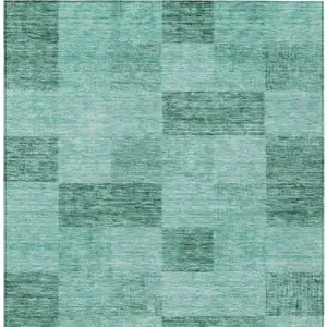 Photo of Blue And Aqua Geometric Washable Indoor Outdoor Area Rug