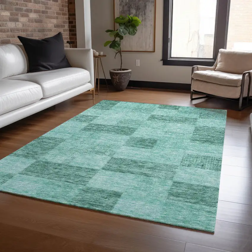 Blue And Aqua Geometric Washable Indoor Outdoor Area Rug Photo 8