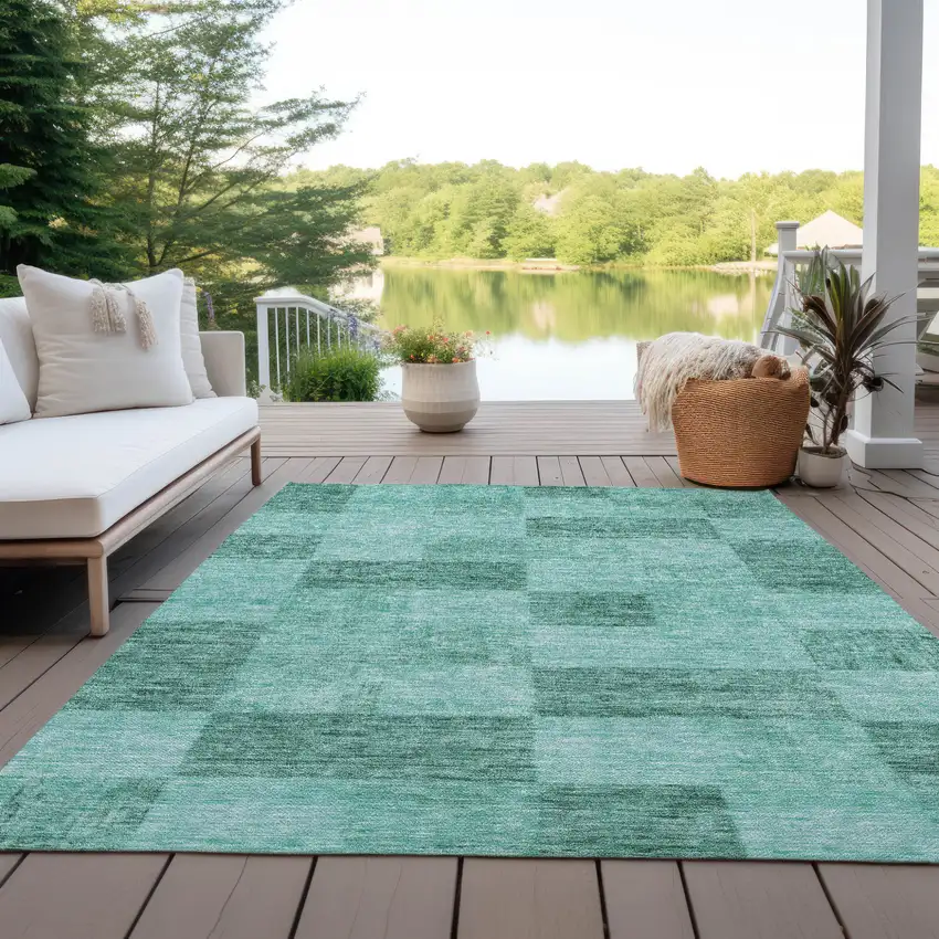 Blue And Aqua Geometric Washable Indoor Outdoor Area Rug Photo 7