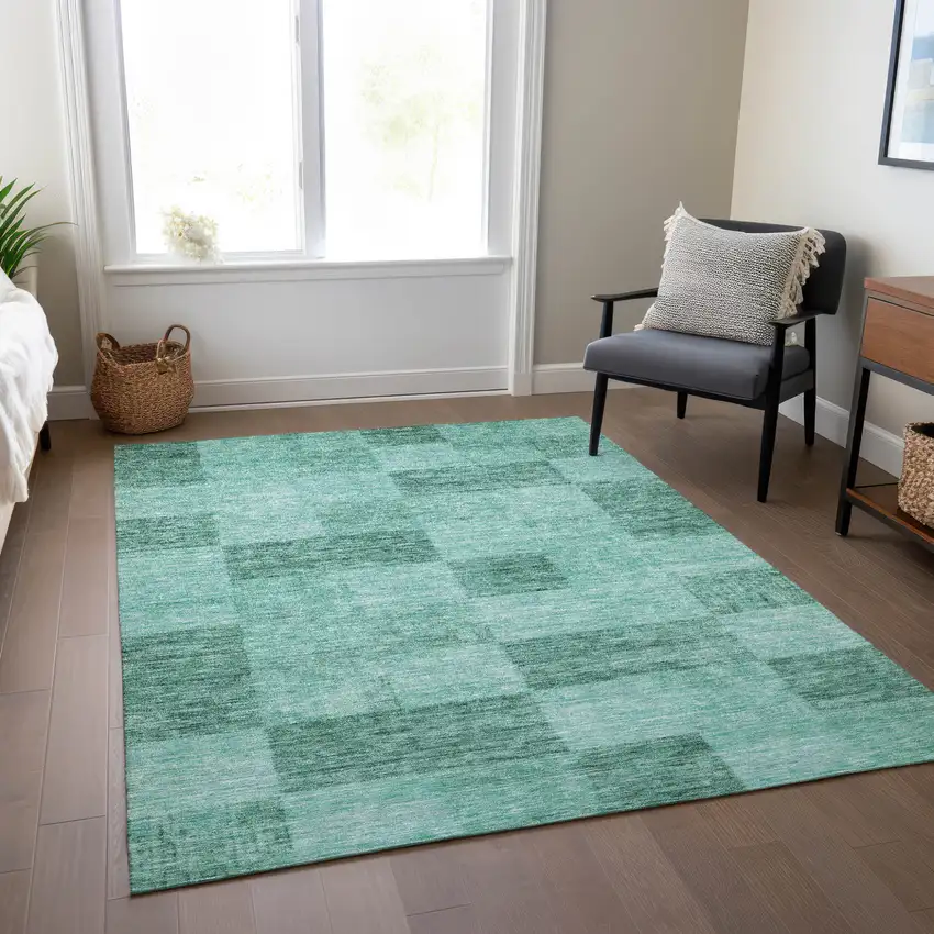Blue And Aqua Geometric Washable Indoor Outdoor Area Rug Photo 9