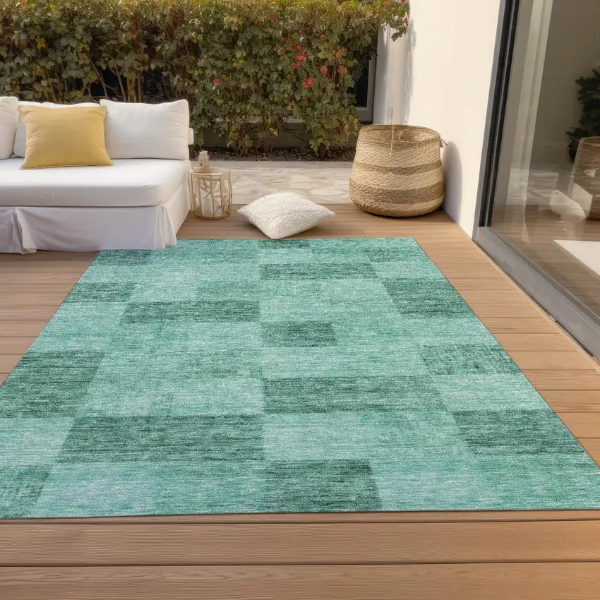 Blue And Aqua Geometric Washable Indoor Outdoor Area Rug Photo 9