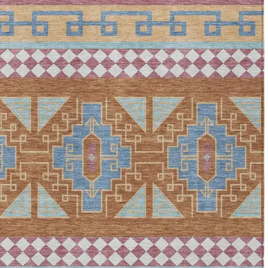 Blue And Aqua Tribal Washable Indoor Outdoor Area Rug Photo 3