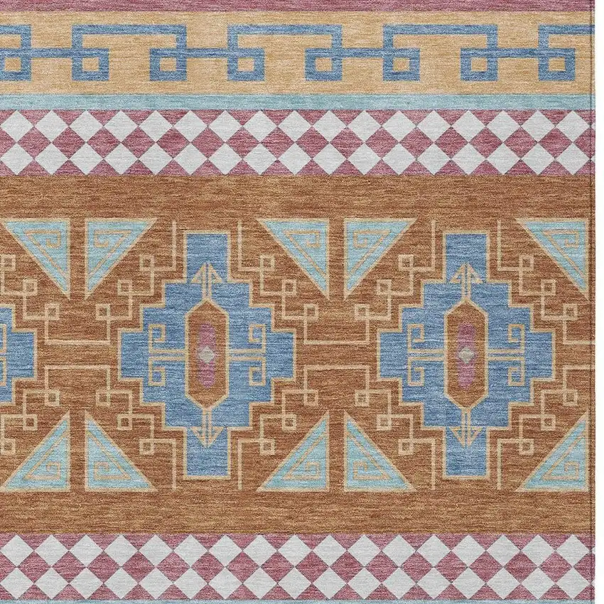 Blue And Aqua Tribal Washable Indoor Outdoor Area Rug Photo 3