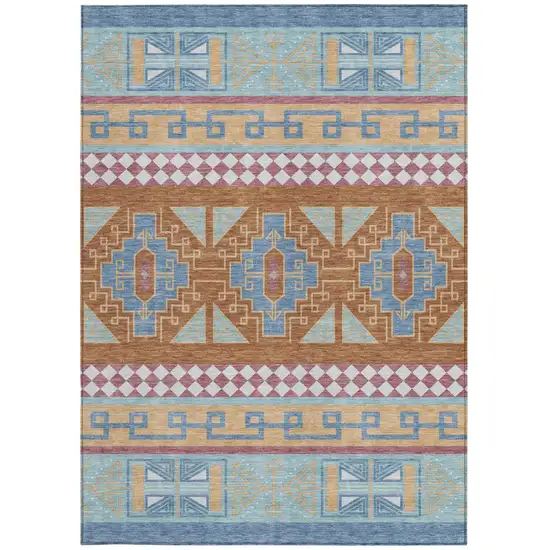 Blue And Aqua Tribal Washable Indoor Outdoor Area Rug Photo 4