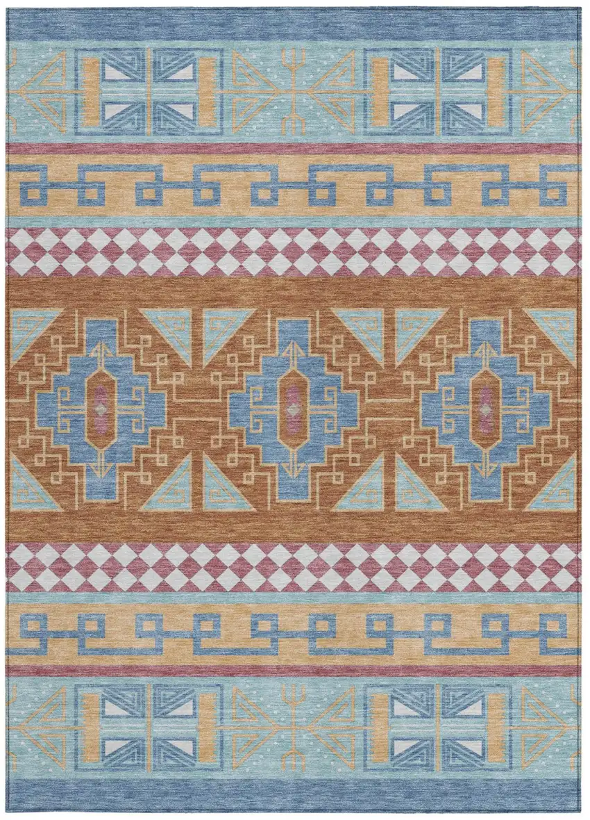 Blue And Aqua Tribal Washable Indoor Outdoor Area Rug Photo 4