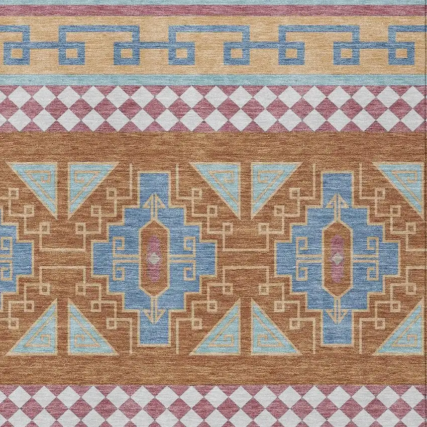 Blue And Aqua Tribal Washable Indoor Outdoor Area Rug Photo 5