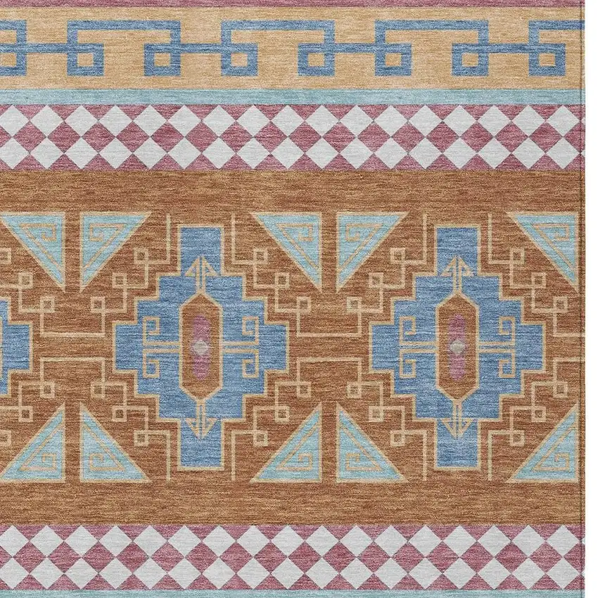 Blue And Aqua Tribal Washable Indoor Outdoor Area Rug Photo 5