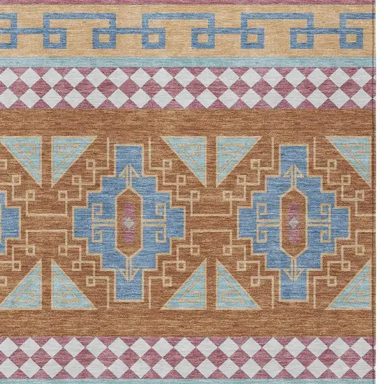 Blue And Aqua Tribal Washable Indoor Outdoor Area Rug Photo 5