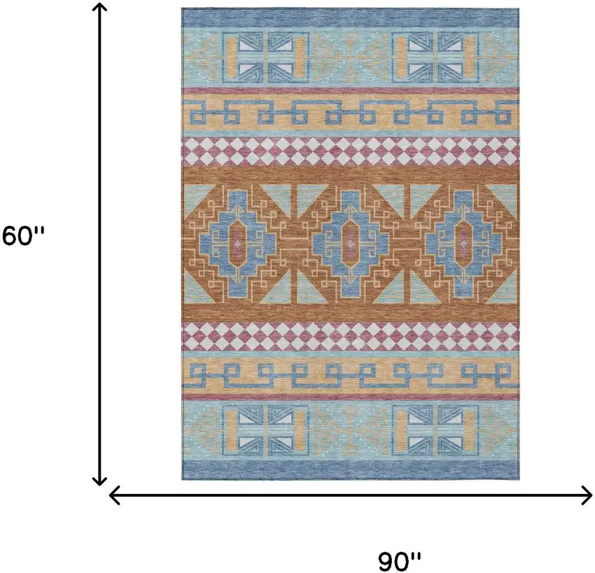 Blue And Aqua Tribal Washable Indoor Outdoor Area Rug Photo 9