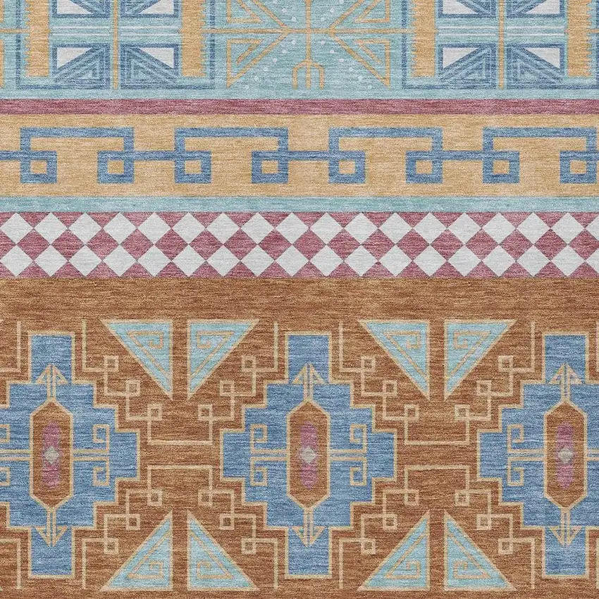 Blue And Aqua Tribal Washable Indoor Outdoor Area Rug Photo 3