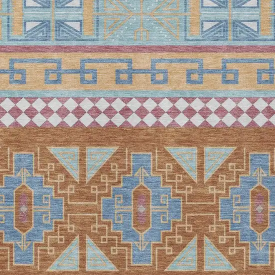 Blue And Aqua Tribal Washable Indoor Outdoor Area Rug Photo 3
