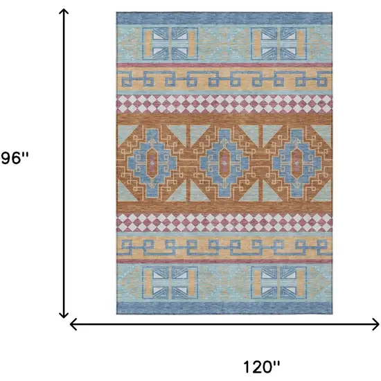 Blue And Aqua Tribal Washable Indoor Outdoor Area Rug Photo 9