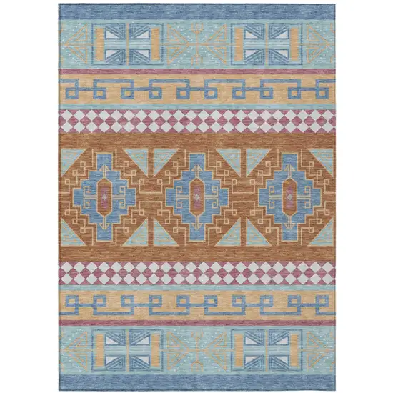 Blue And Aqua Tribal Washable Indoor Outdoor Area Rug Photo 2