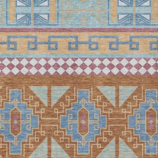 Blue And Aqua Tribal Washable Indoor Outdoor Area Rug Photo 5