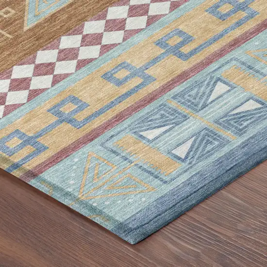 Blue And Aqua Tribal Washable Indoor Outdoor Area Rug Photo 7