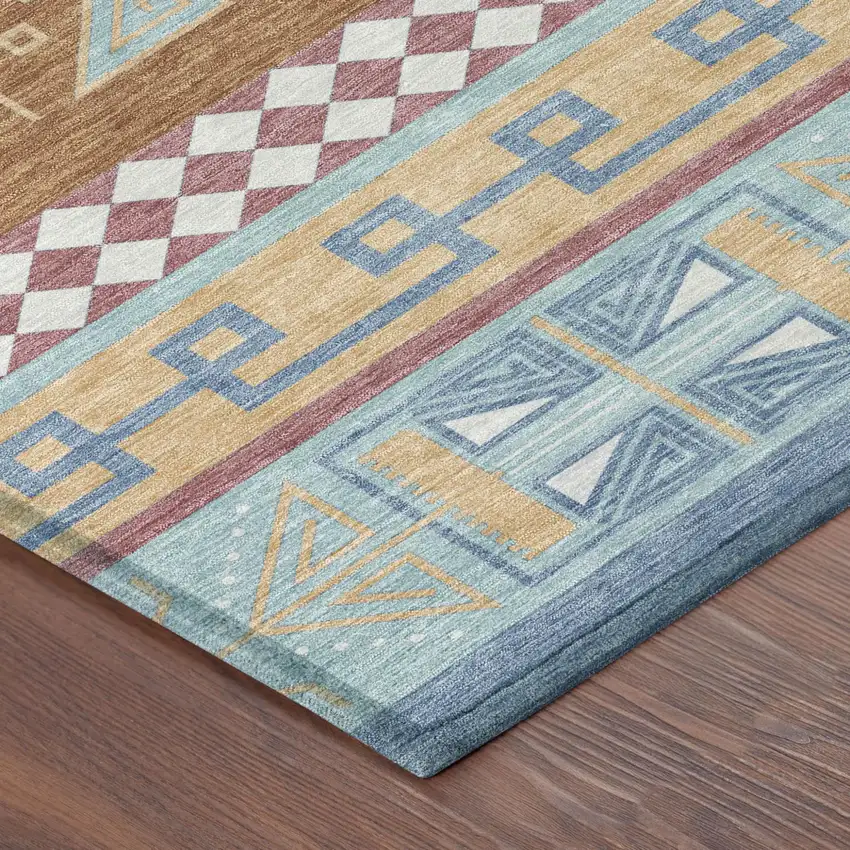 Blue And Aqua Tribal Washable Indoor Outdoor Area Rug Photo 7