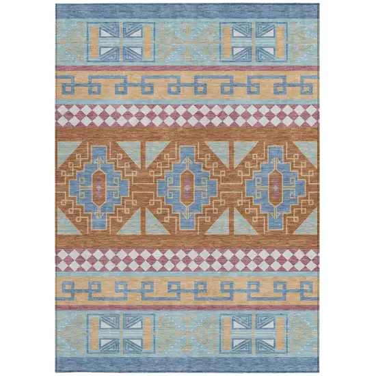 Blue And Aqua Tribal Washable Indoor Outdoor Area Rug Photo 4