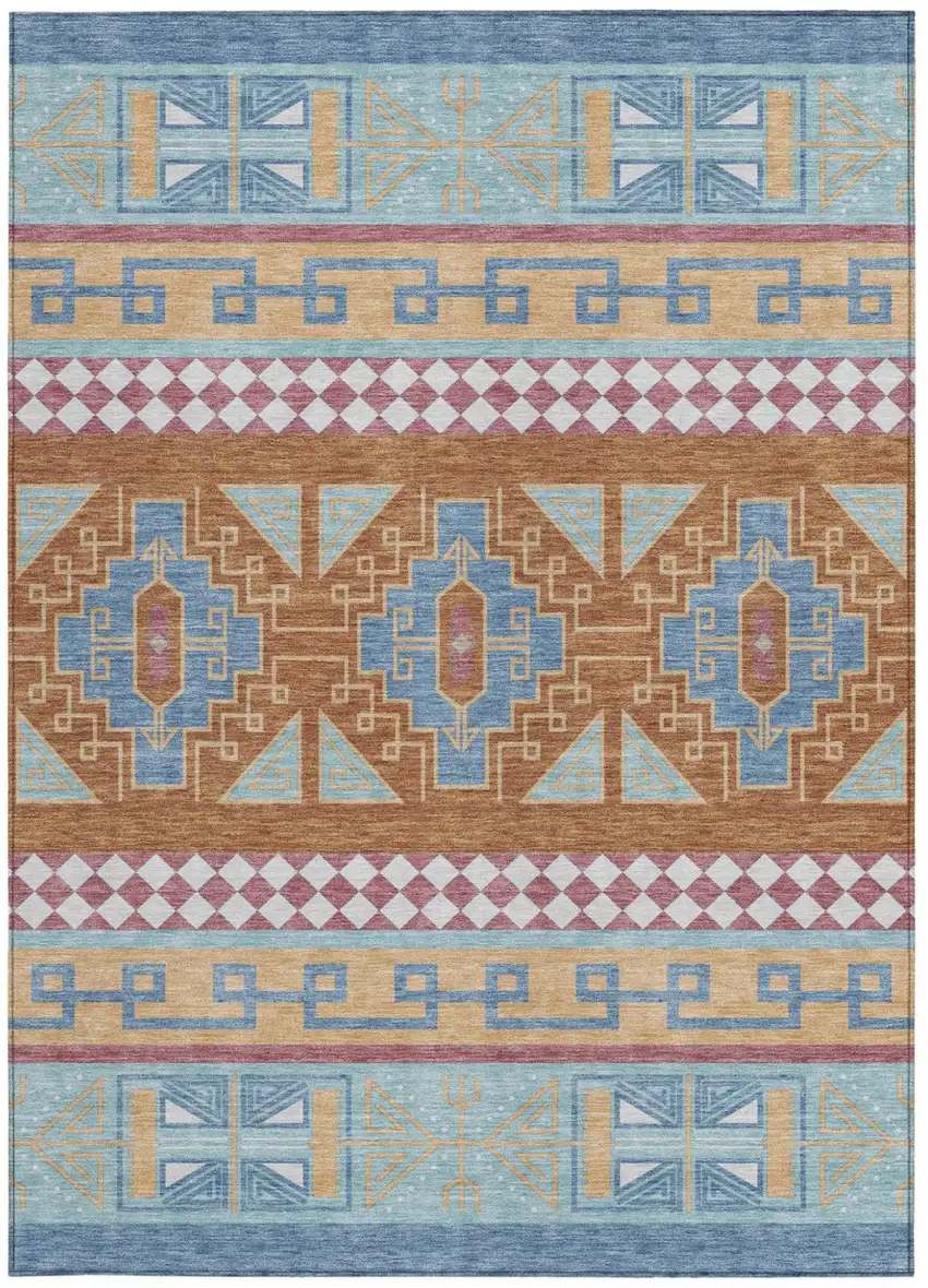 Blue And Aqua Tribal Washable Indoor Outdoor Area Rug Photo 4