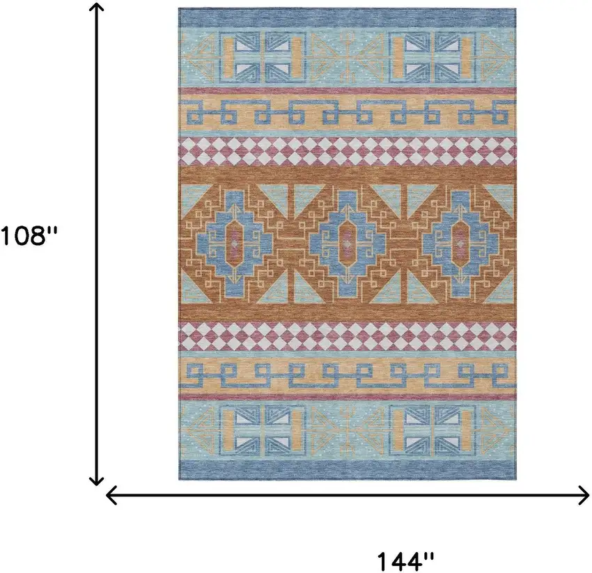 Blue And Aqua Tribal Washable Indoor Outdoor Area Rug Photo 9