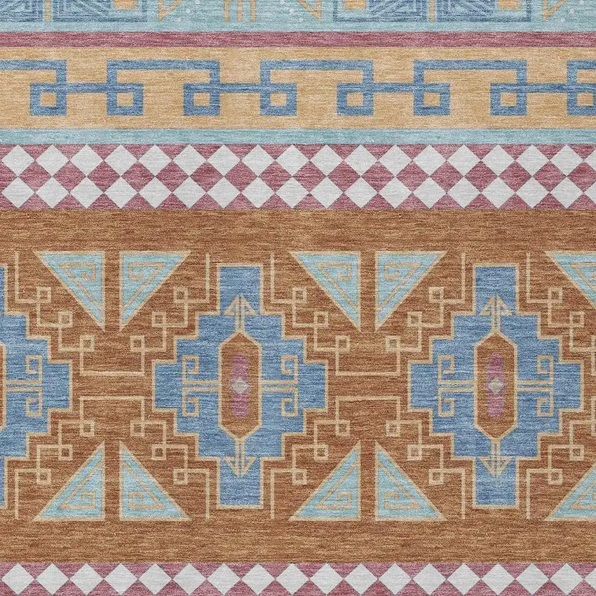 Blue And Aqua Tribal Washable Indoor Outdoor Area Rug Photo 3