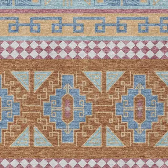 Blue And Aqua Tribal Washable Indoor Outdoor Area Rug Photo 3