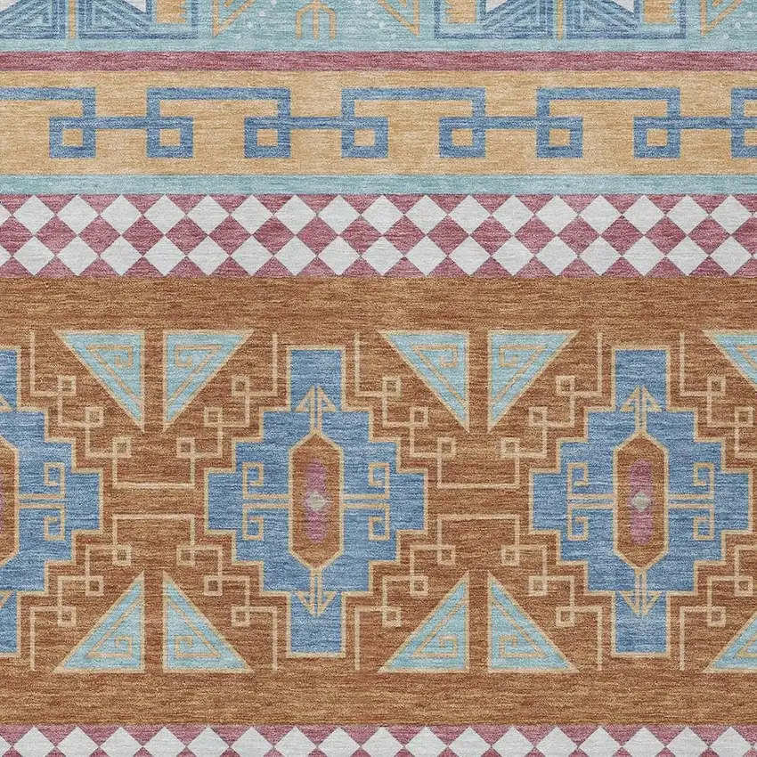 Blue And Aqua Tribal Washable Indoor Outdoor Area Rug Photo 5