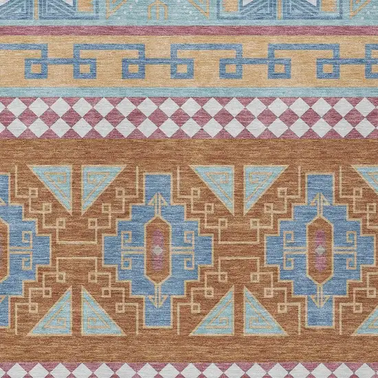 Blue And Aqua Tribal Washable Indoor Outdoor Area Rug Photo 5