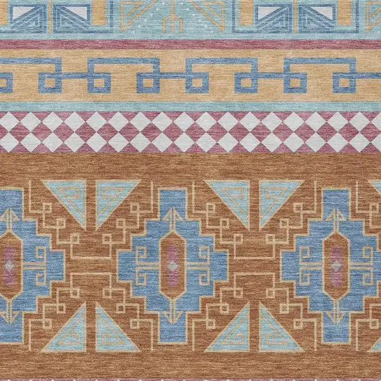 Blue And Aqua Tribal Washable Indoor Outdoor Area Rug Photo 5