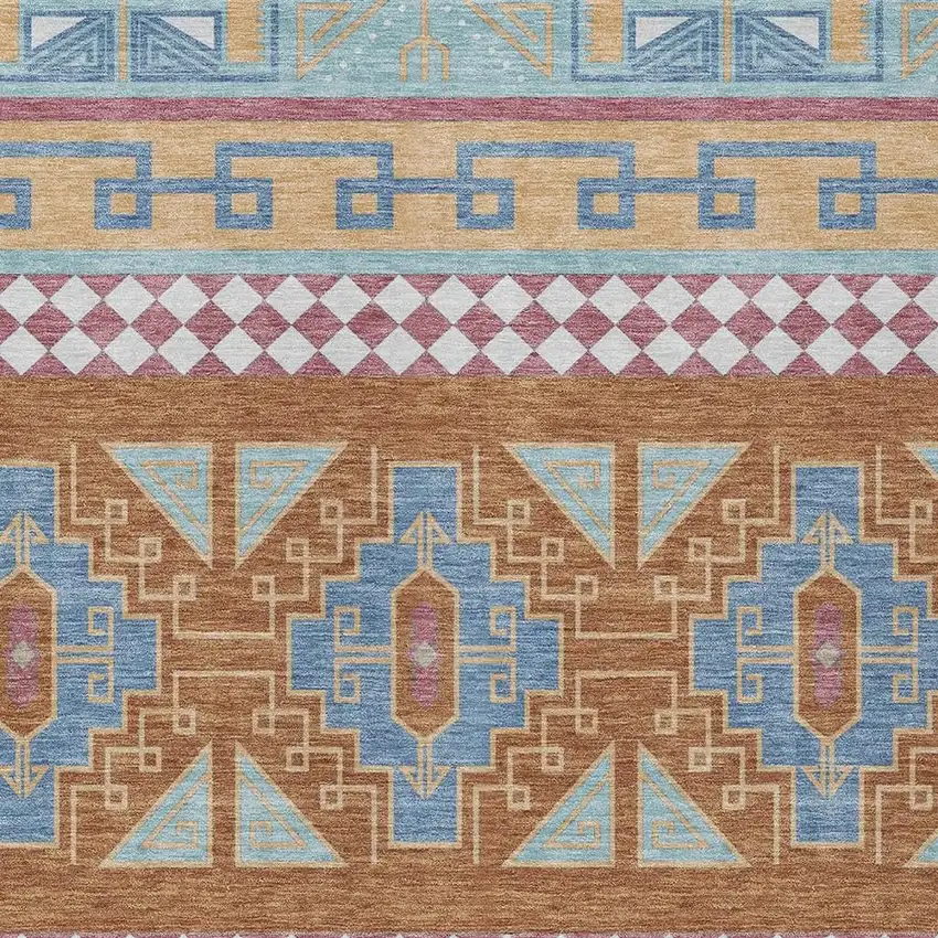 Blue And Aqua Tribal Washable Indoor Outdoor Area Rug Photo 5