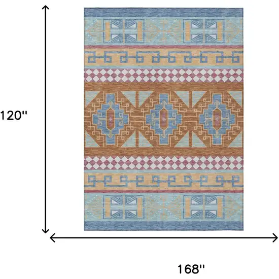 Blue And Aqua Tribal Washable Indoor Outdoor Area Rug Photo 9
