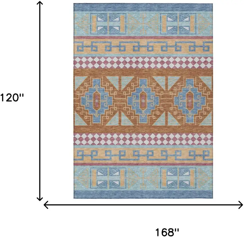 Blue And Aqua Tribal Washable Indoor Outdoor Area Rug Photo 9