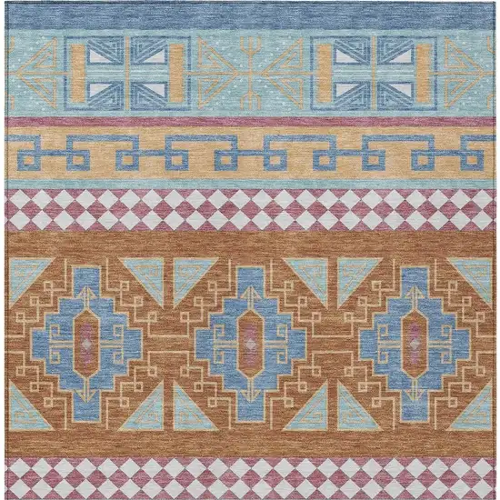 Blue And Aqua Tribal Washable Indoor Outdoor Area Rug Photo 6