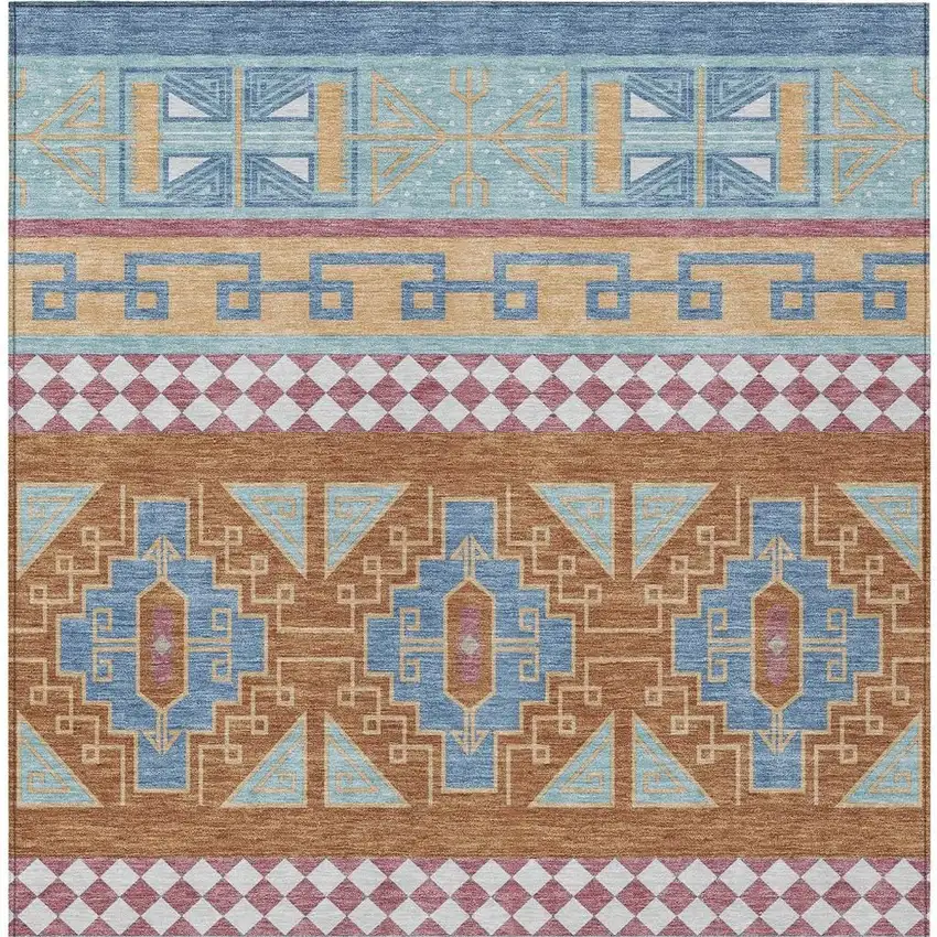 Blue And Aqua Tribal Washable Indoor Outdoor Area Rug Photo 6