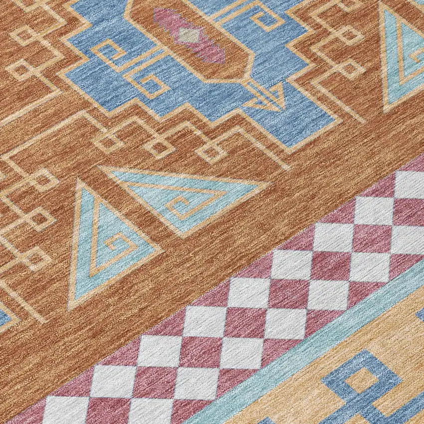Blue And Aqua Tribal Washable Indoor Outdoor Area Rug Photo 8