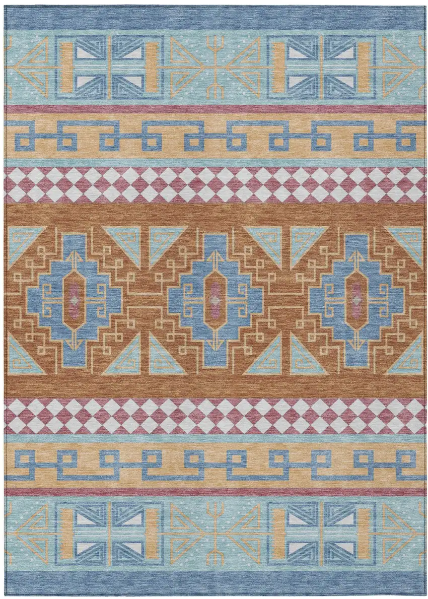 Blue And Aqua Tribal Washable Indoor Outdoor Area Rug Photo 2