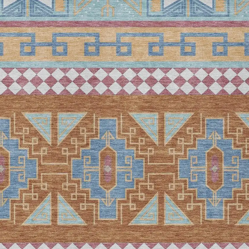 Blue And Aqua Tribal Washable Indoor Outdoor Area Rug Photo 3