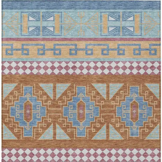 Blue And Aqua Tribal Washable Indoor Outdoor Area Rug Photo 4