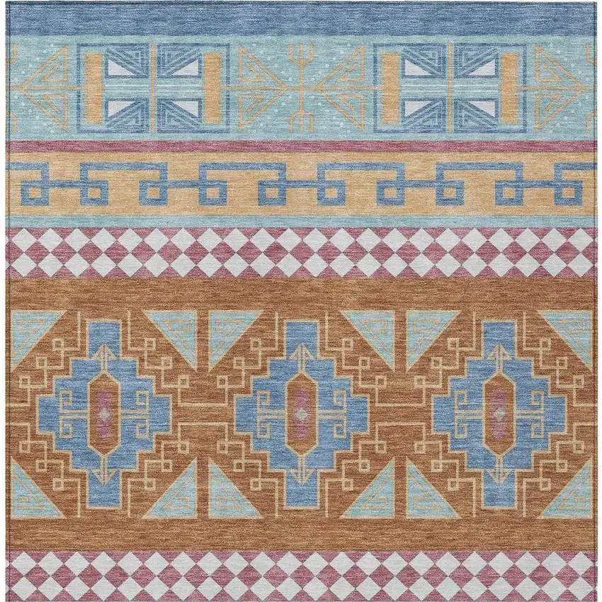Blue And Aqua Tribal Washable Indoor Outdoor Area Rug Photo 4
