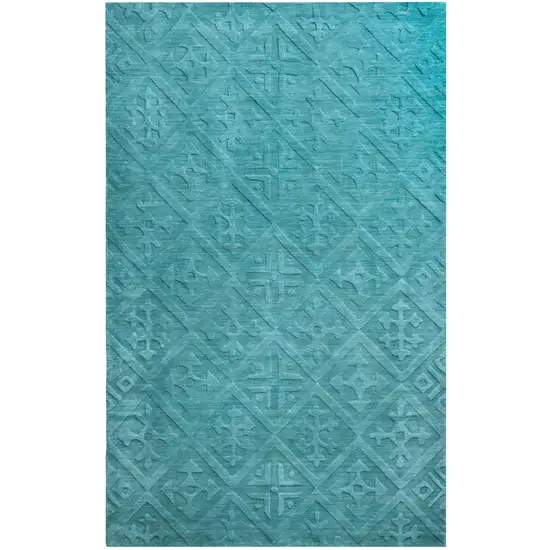 Blue And Aqua Wool Geometric Hand Tufted Area Rug Photo 1