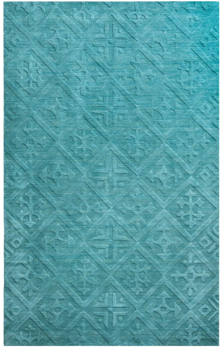 Blue And Aqua Wool Geometric Hand Tufted Area Rug Photo 1