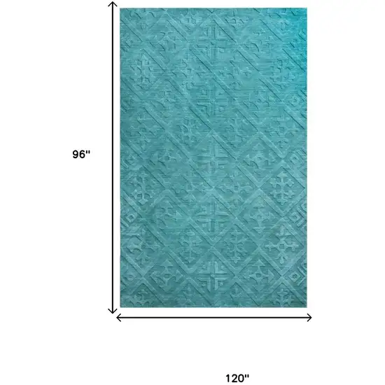 Blue And Aqua Wool Geometric Hand Tufted Area Rug Photo 5