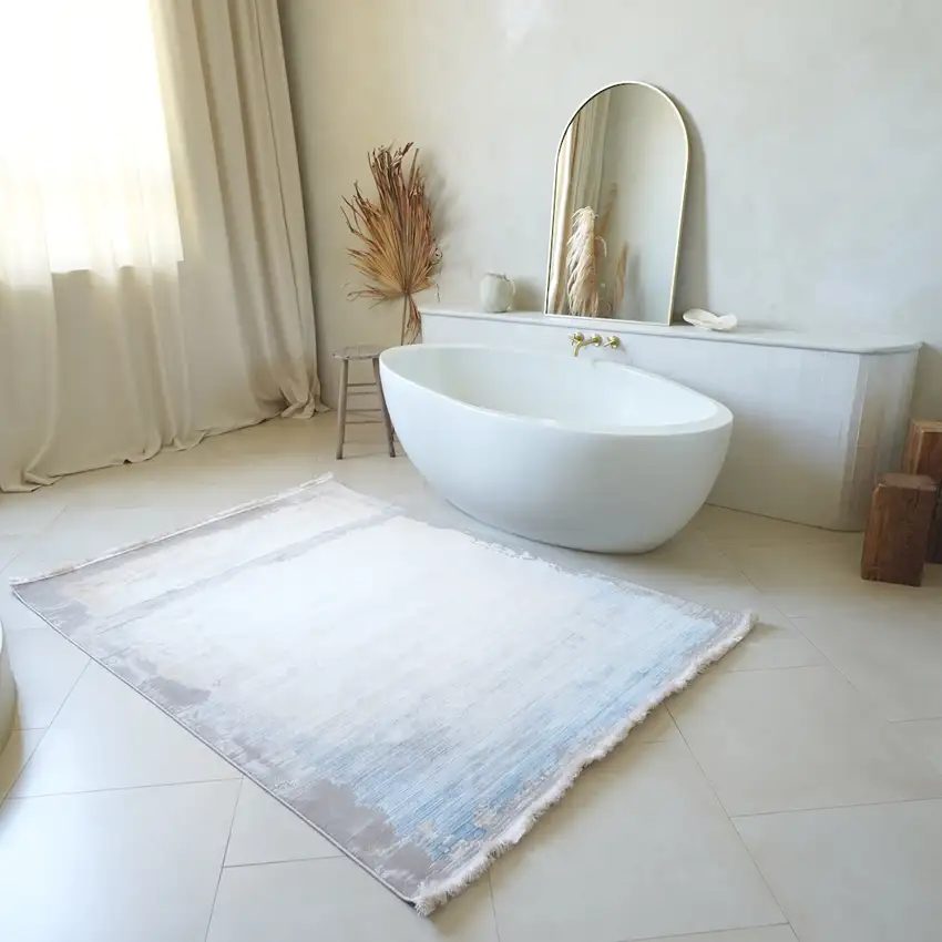 Blue And Beige Abstract Area Rug Photo 9